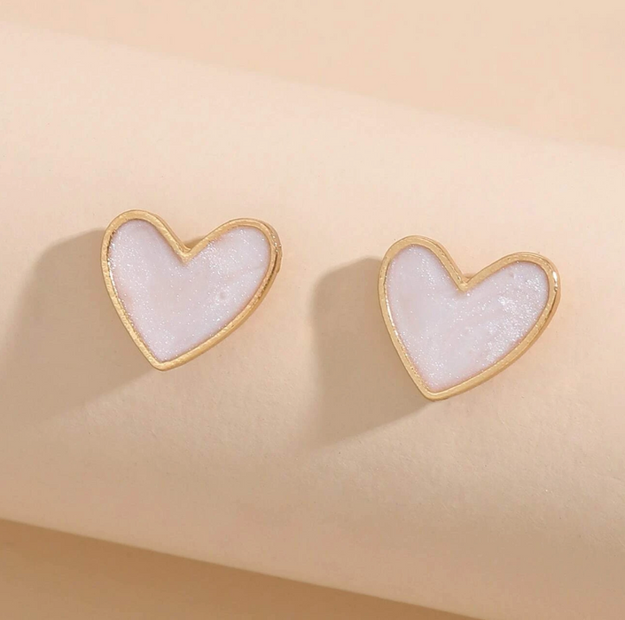 Heart Stud Earrings White