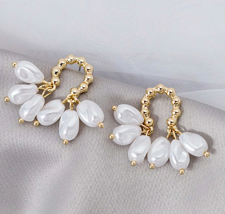 Textured Metal Faux Pearl Drop Earrings